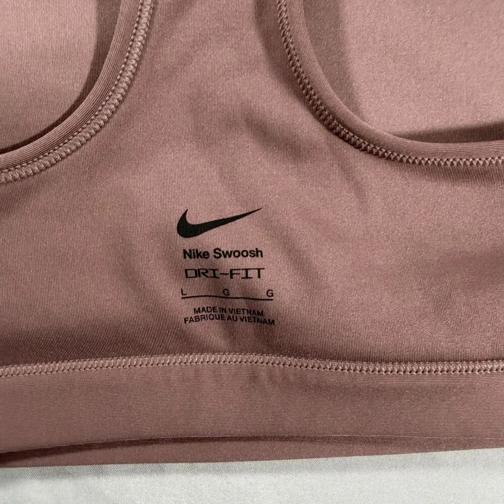Nike Swoosh DriFit Sports Bra Large Padded Mauve Pink Yoga Workout Athleisure